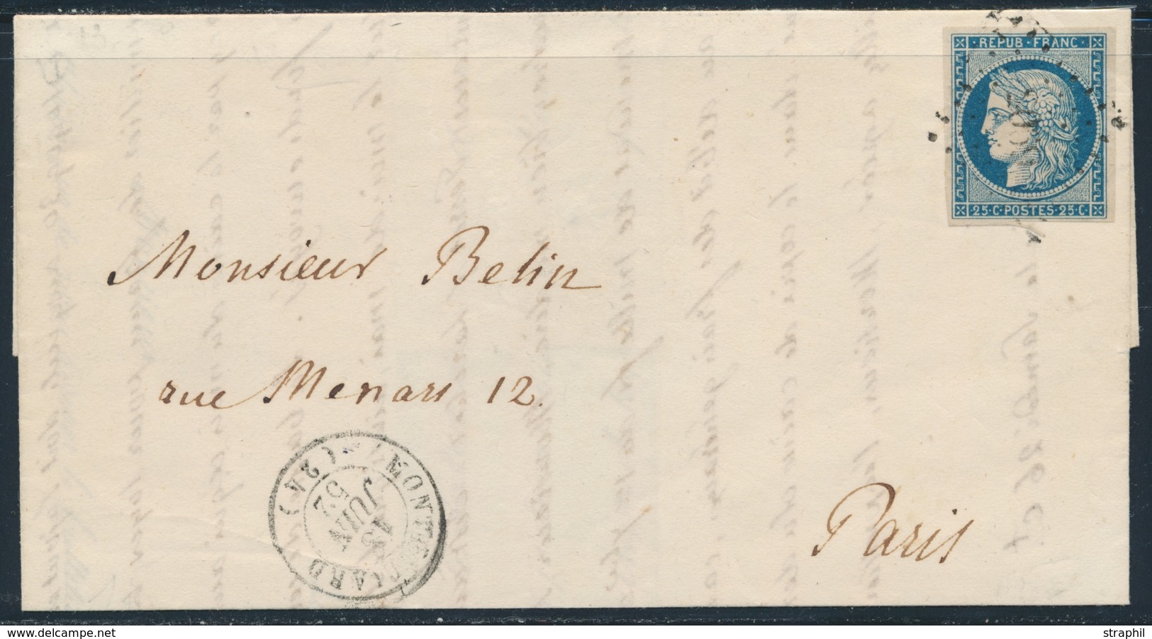 LAC Emission CERES 1849 Sur Lettre - LAC - N°4 - Obl PC 2069 - T15 - Montbéliard - 13/06/52 - TB - 1849-1876: Classic Period