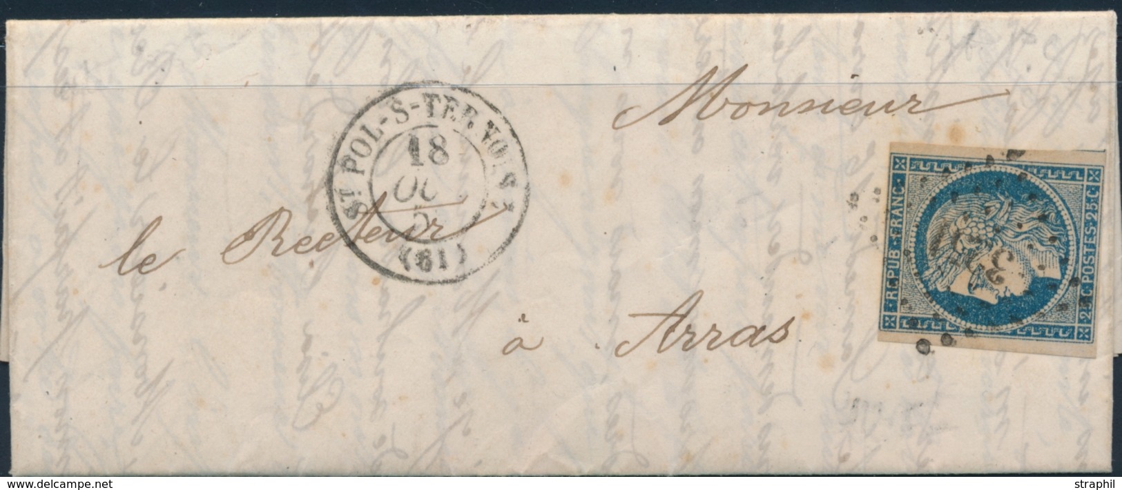 LAC Emission CERES 1849 Sur Lettre - LAC - N°4 - Obl. P. Cl. 3251 St Pol S/ Terroise - Oct. 1852 - B/TB - 1849-1876: Classic Period