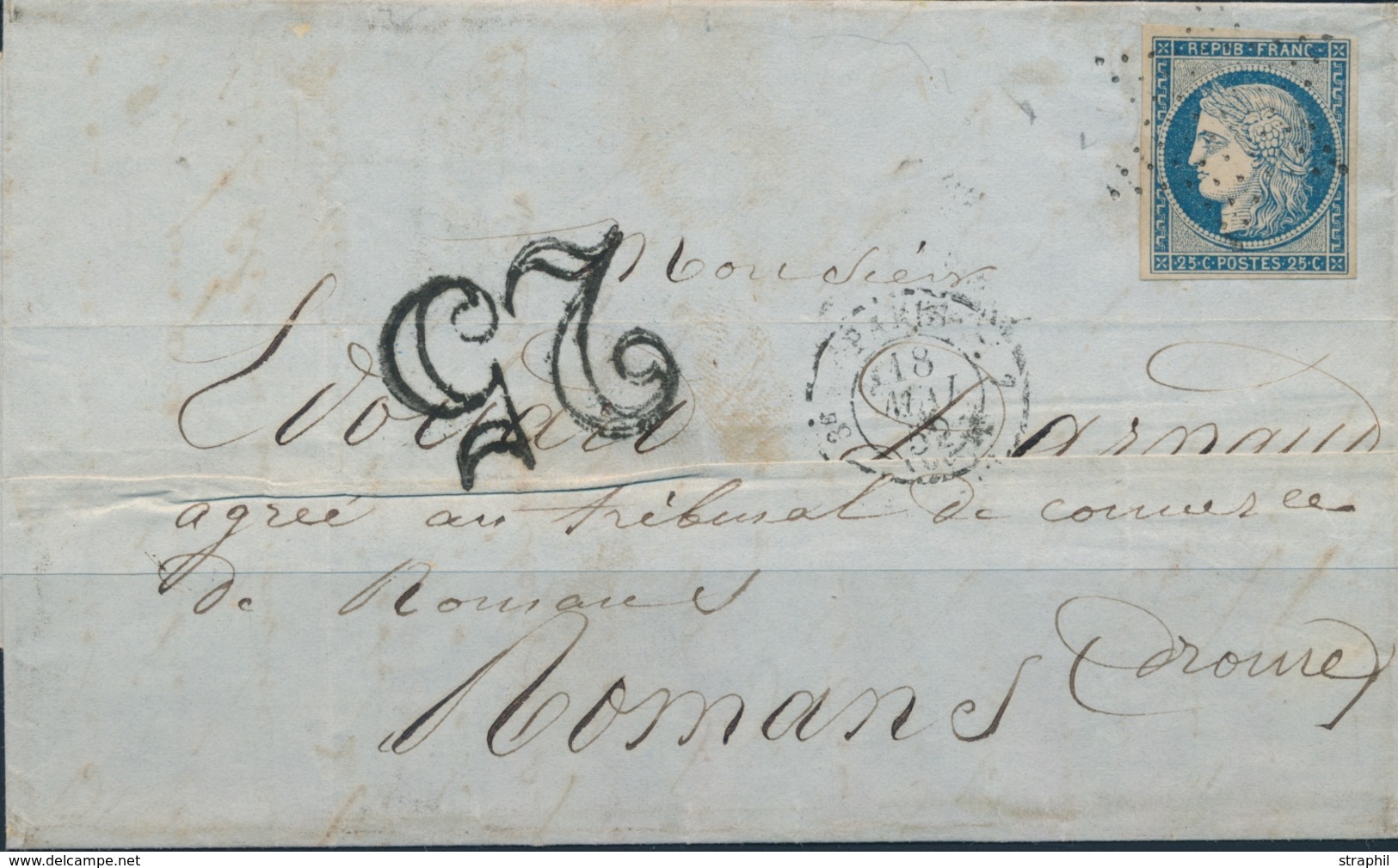 LAC Emission CERES 1849 Sur Lettre - LAC - N°4 - Obl. étoile - Paris Mai 1852 + Taxé 25 Dble Trait Pour Dble Port - Pour - 1849-1876: Période Classique