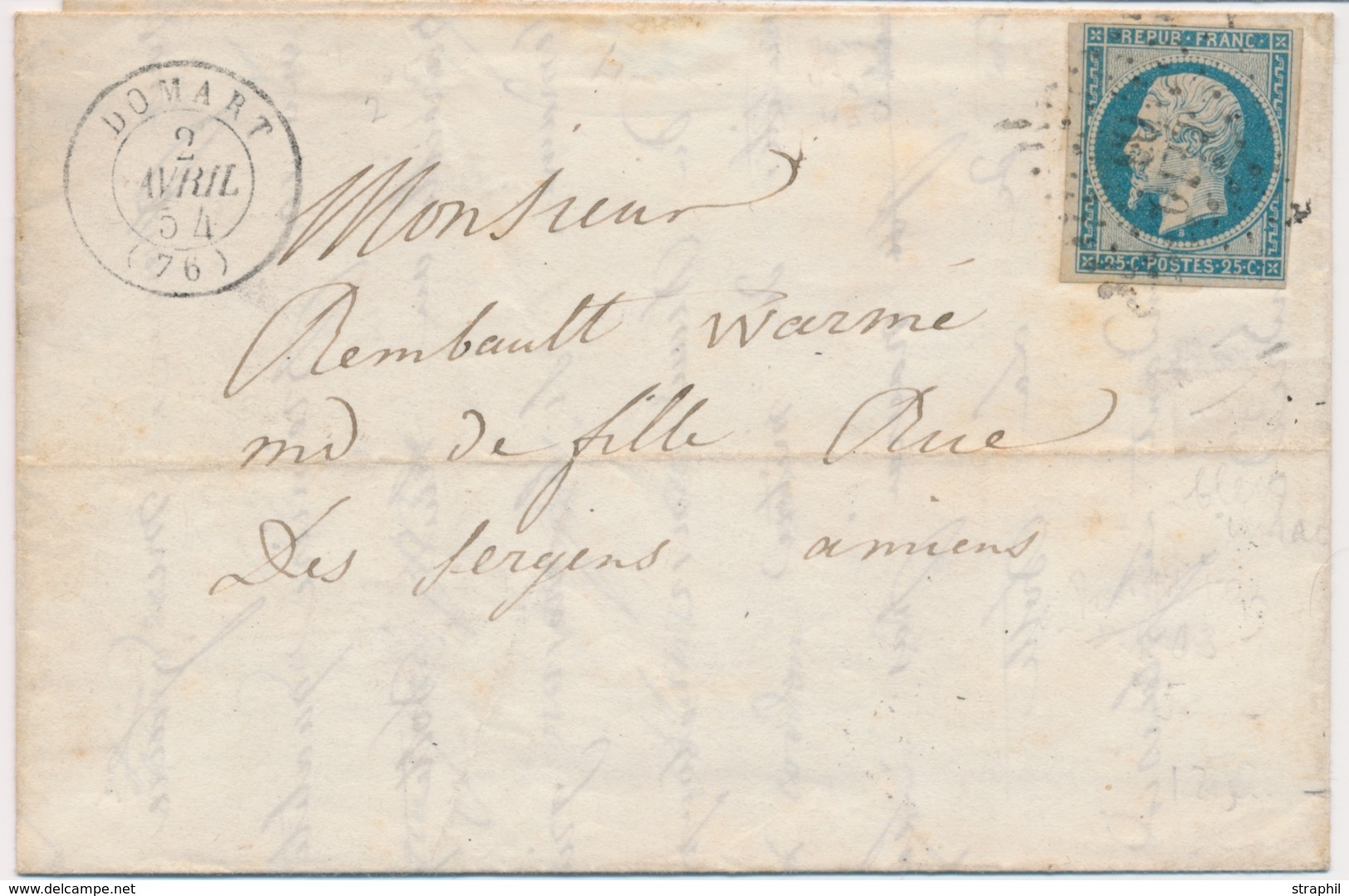 LAC Emission Présidence Sur Lettre - LAC - N°10 - Obl. P.ch. 1100 Et 63 De DOMART Et AMIENS - B/TB - 1849-1876: Classic Period