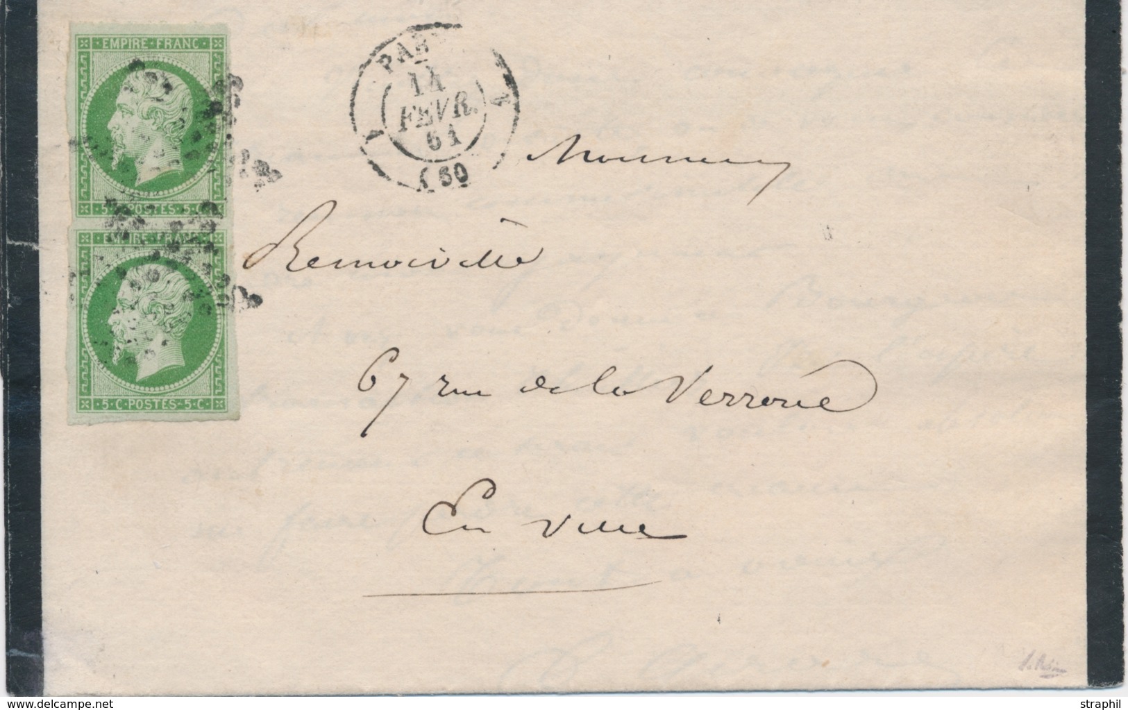 LAC Emission Napoléon Non Dentelé Sur Lettre - LAC - N°12 - Paire Verticale - Obl. étoile - Paris Pour Paris - 14/2/1861 - 1849-1876: Classic Period