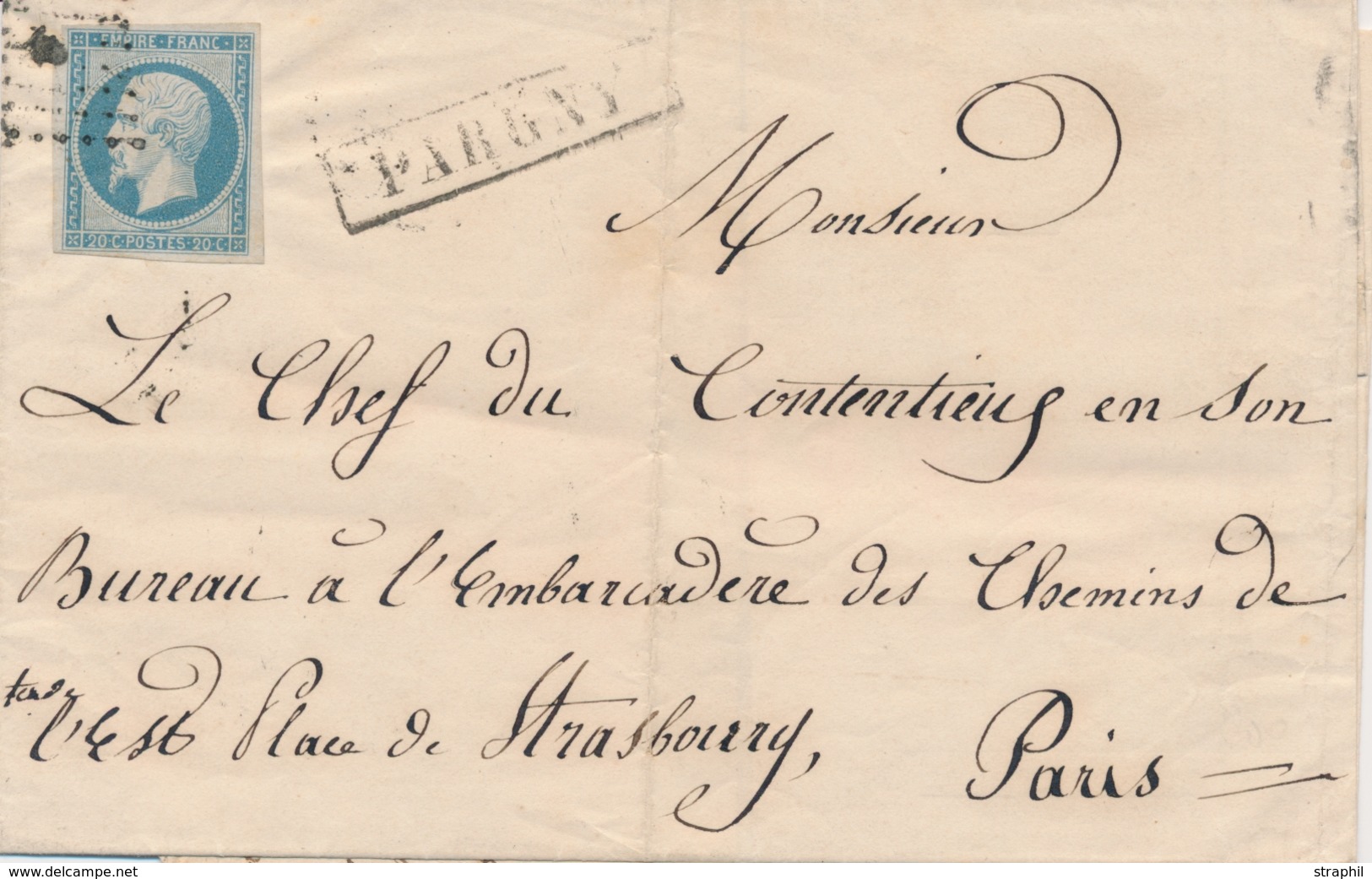 LSC Emission Napoléon Non Dentelé Sur Lettre - LSC - N°14A - Obl. Ambulante  - Avril 56 - Cachet De La Gare Encadré Parg - 1849-1876: Classic Period