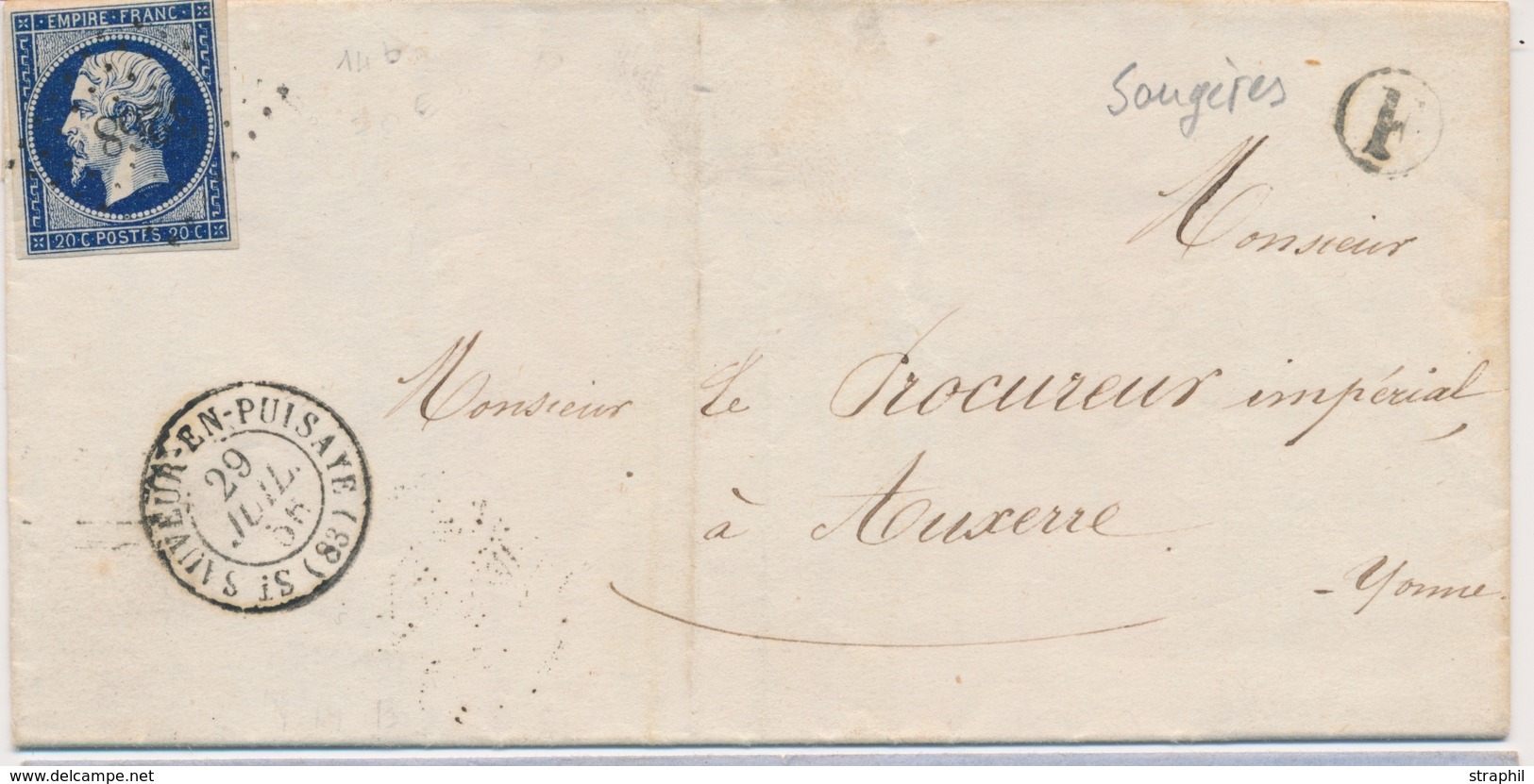 LAC Emission Napoléon Non Dentelé Sur Lettre - LAC - N°14Ab - Bleu Noir - Obl. PC 1856 - T15 - St Sauveur En Puysayé - 2 - 1849-1876: Période Classique