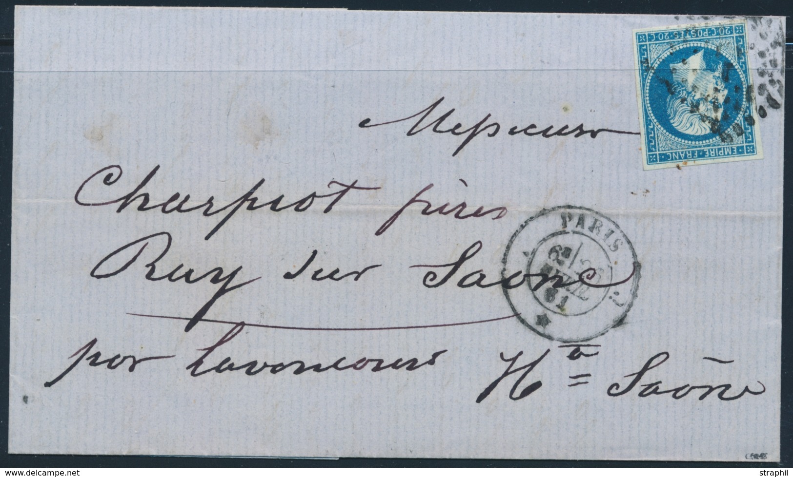 LAC Emission Napoléon Non Dentelé Sur Lettre - LAC - N°14Ad - Bleu S/vert - 26/04/61-  Pr Ruy Sur Saône - TB - 1849-1876: Période Classique