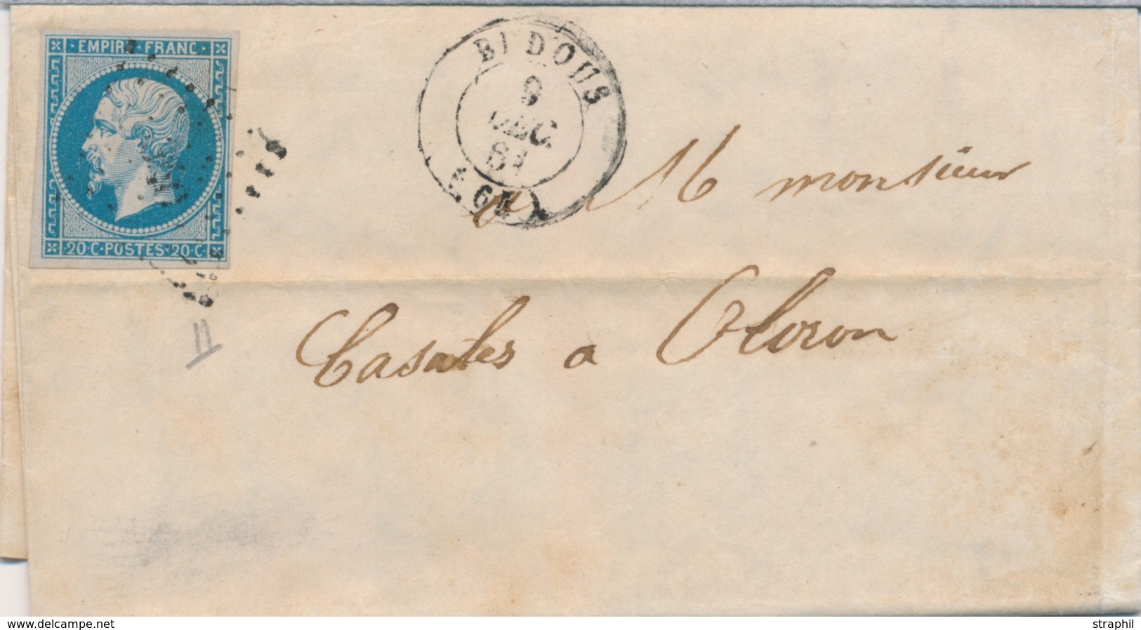 LAC Emission Napoléon Non Dentelé Sur Lettre - LAC - N°14B - Obl. PC 340 - T15 - BEDOUS - 9/12/64 - Pour OLORON - TB - 1849-1876: Classic Period