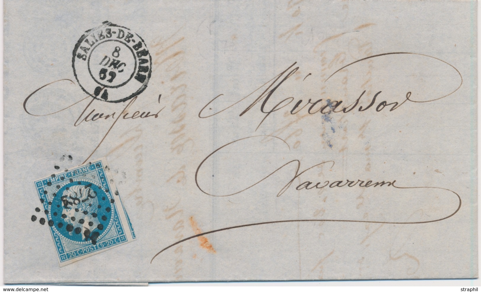 LAC Emission Napoléon Non Dentelé Sur Lettre - LAC - N°14B - Obl. PC 2782 - T15 - Salies De Bearn - 8/12/62 - TB - 1849-1876: Classic Period