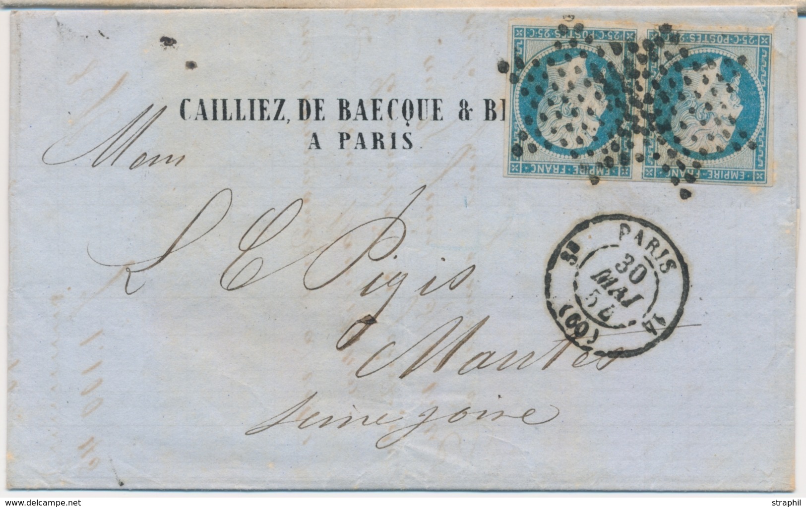 LAC Emission Napoléon Non Dentelé Sur Lettre - LAC - N°15 - Paire - Obl. Étoile Muette - PARIS - 30/5/54 - Pr Mantes - B - 1849-1876: Période Classique