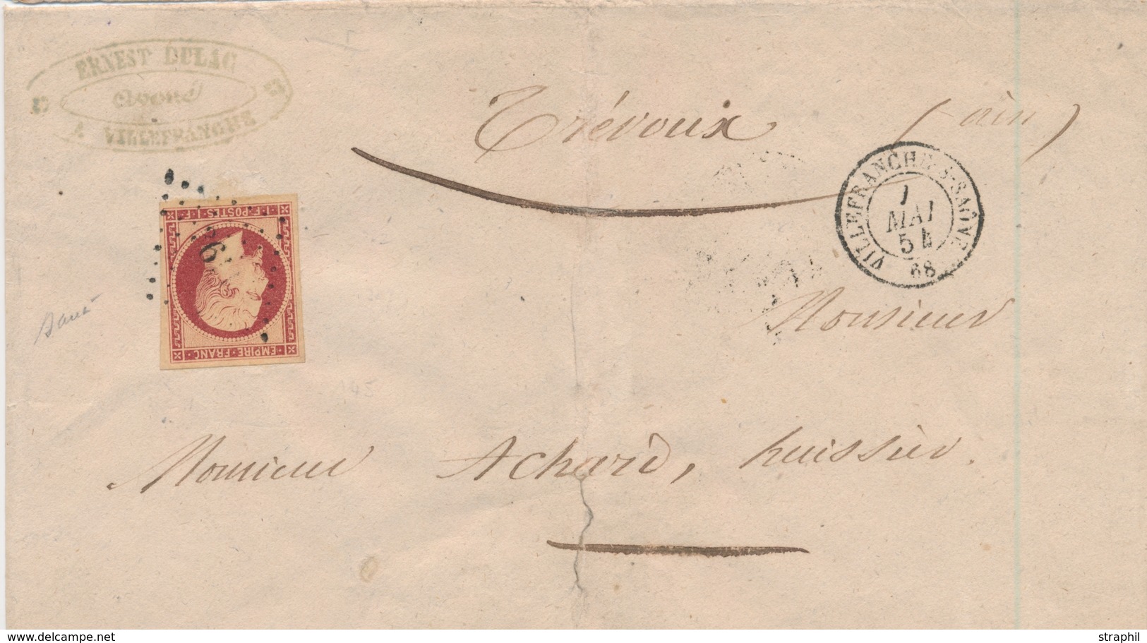 L Emission Napoléon Non Dentelé Sur Lettre - L - N°18 - Obl PC 3611 - Env. Fortement  Pliée Au Centre - Càd T/J Villefra - 1849-1876: Période Classique