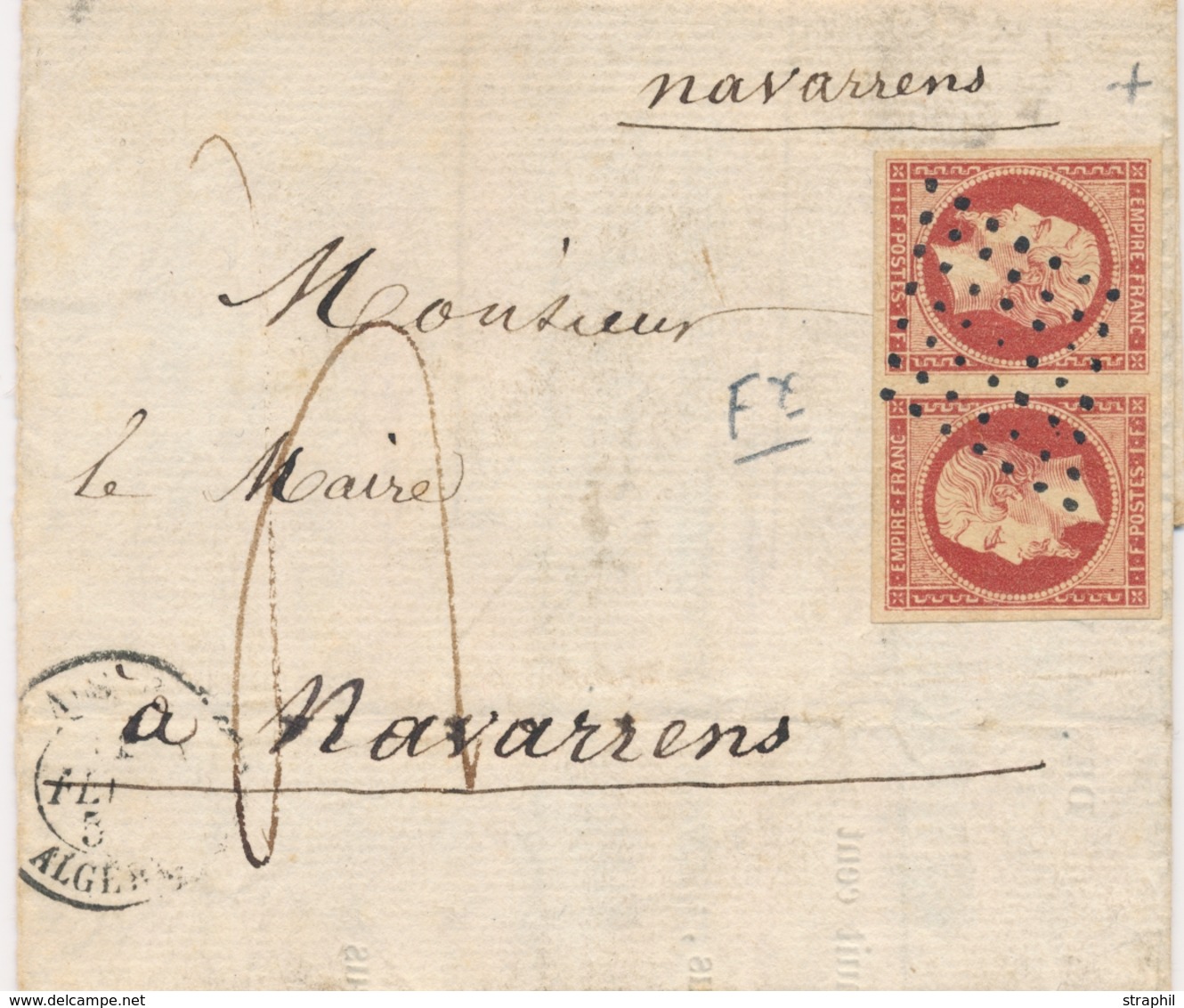 LAC Emission Napoléon Non Dentelé Sur Lettre - LAC - N°18 - Tête-bêche (Faux) S/papier De La Mairie D'ALGER - TB - 1849-1876: Classic Period