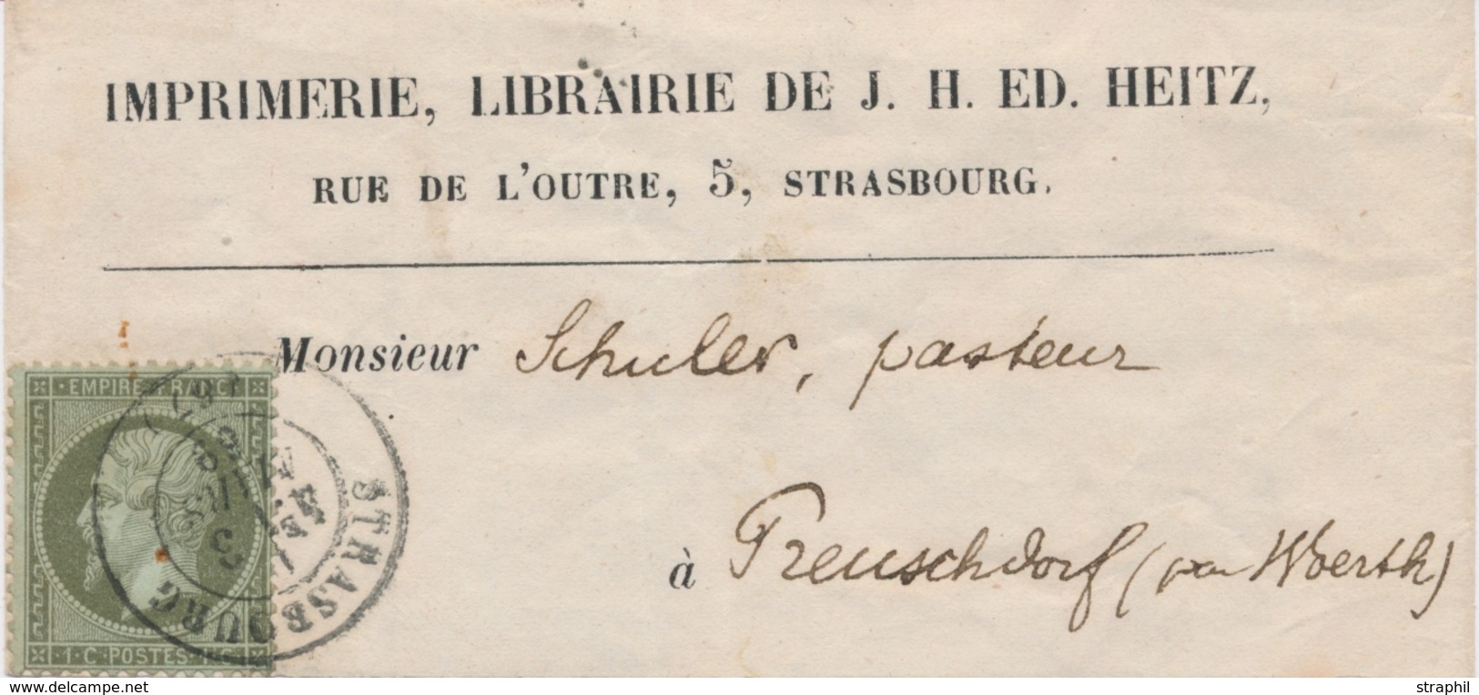 BJ Emission Napoléon  Dentelé Sur Lettre - BJ - N°19 - Obl. STRASBOURG - 3/3/69 - S/B.Journal Pour FREUSCHDORF - TB - 1849-1876: Classic Period