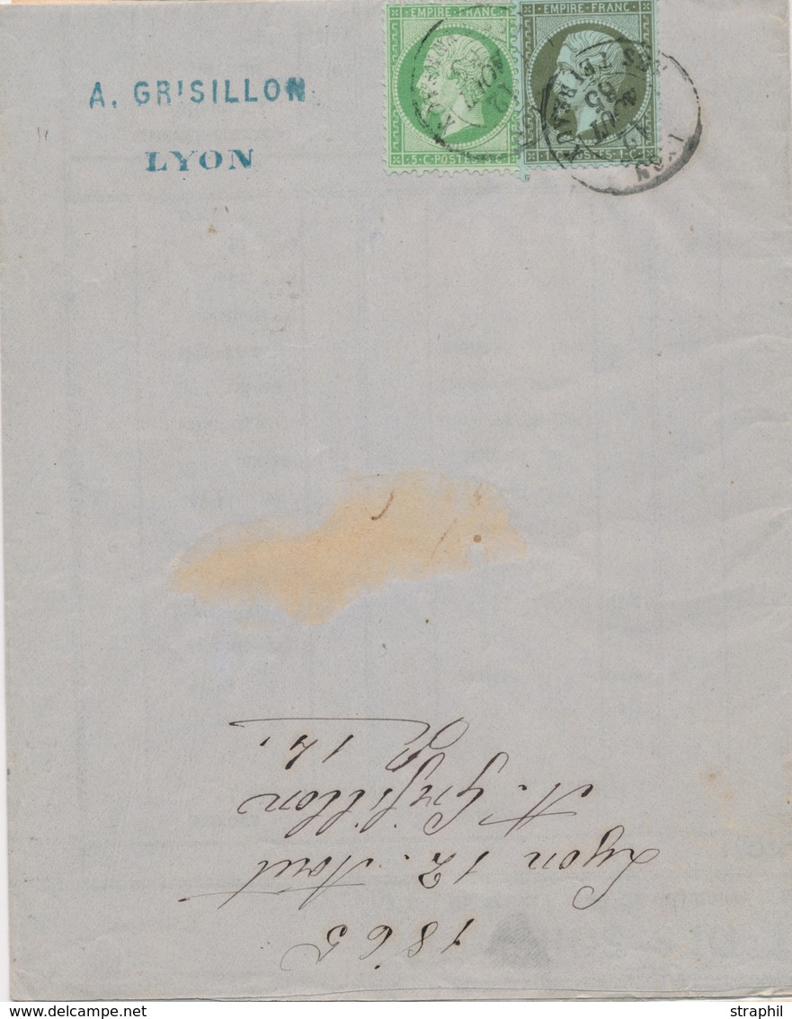 LAC Emission Napoléon  Dentelé Sur Lettre - LAC - N°19/20 (afft à 6c) Tarif Imprimé - LYON 12/8/65 - Doc. Sur Les Cours  - 1849-1876: Période Classique