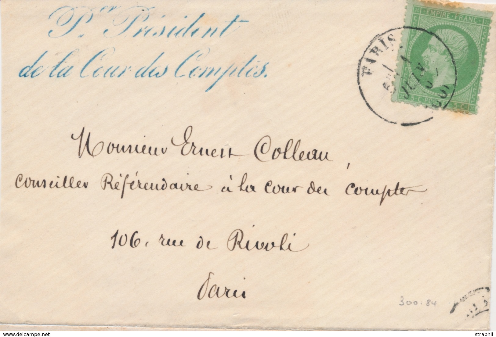 DEV Emission Napoléon  Dentelé Sur Lettre - DEV - N°20 - Obl. PARIS - S/devant à Entête "Per Président De La Cour Des Co - 1849-1876: Classic Period