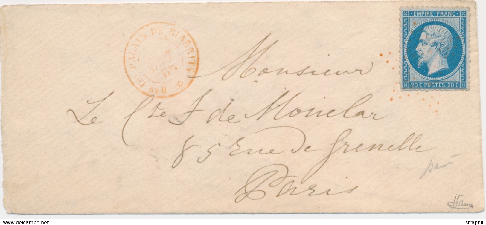 L Emission Napoléon Dentelé Sur Lettre - L - N°22 - Obl étoile - Env. - Càd - Bau Du Palais De Biarrits 9/65 - Le Tout E - 1849-1876: Période Classique