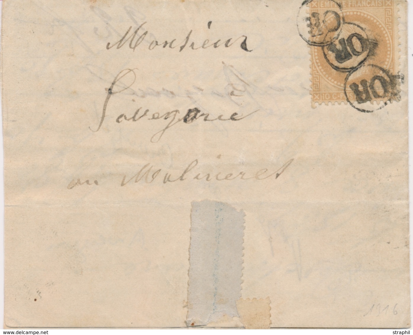 LAC ÉMISSION EMPIRE LAURE Sur Lettre - LAC - N°28B - Obl. "OR" (X3) S/pli De 1869 - B/TB - 1849-1876: Classic Period