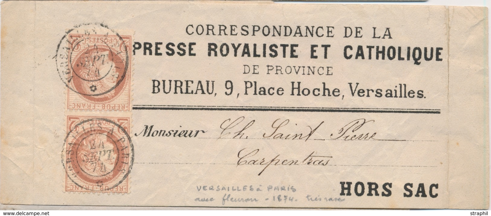 BJ Emission IIIème République Sur Lettre - BJ - N°51 Paire Vertic. - Obl. Càd Ambulant - Versailles à Paris - 24/9/74 -  - 1849-1876: Période Classique