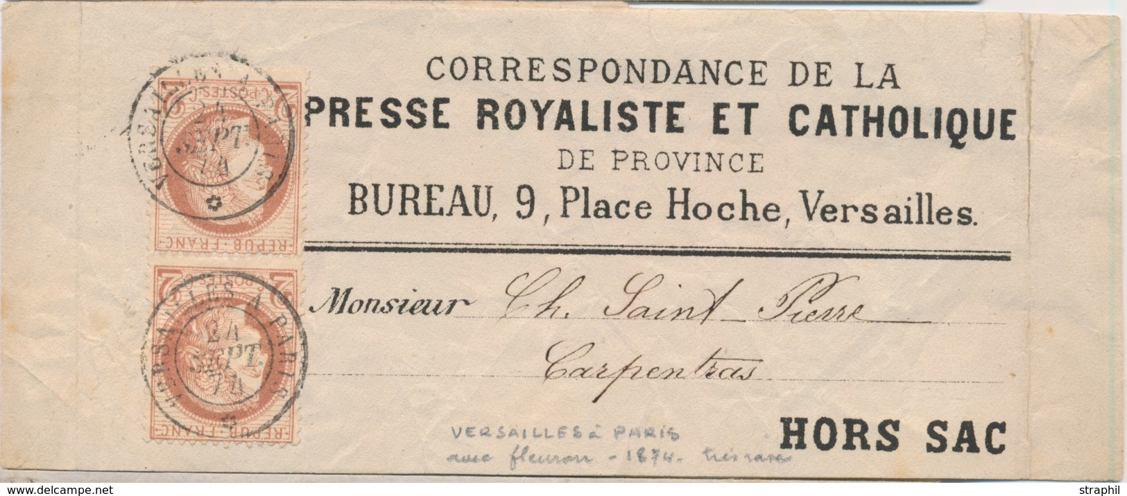 BJ Emission IIIème République Sur Lettre - BJ - N°51 Paire Vertic. - Obl. Càd Ambulant - Versailles à Paris - 24/9/74 -  - 1849-1876: Classic Period