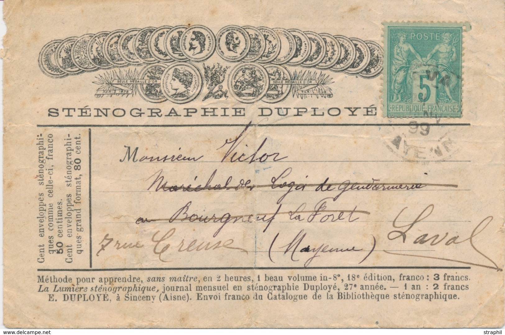 L Emission TYPE SAGE Sur Lettre - L - N°75 - Obl. LAVAL - Janv.99 S/env "Sténographie DUPLOYE" Pour Laval - B/ TB - 1849-1876: Période Classique