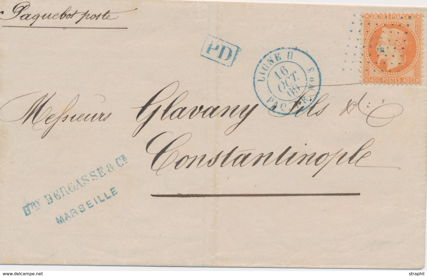 LAC POSTE MARITIME - LAC - N°31 - Obl. Ancre Bleue + Cachet Ligne U.PAQ.FR.N°3 - 16/10/71 (bleu) Pour Constantinople - T - Maritime Post