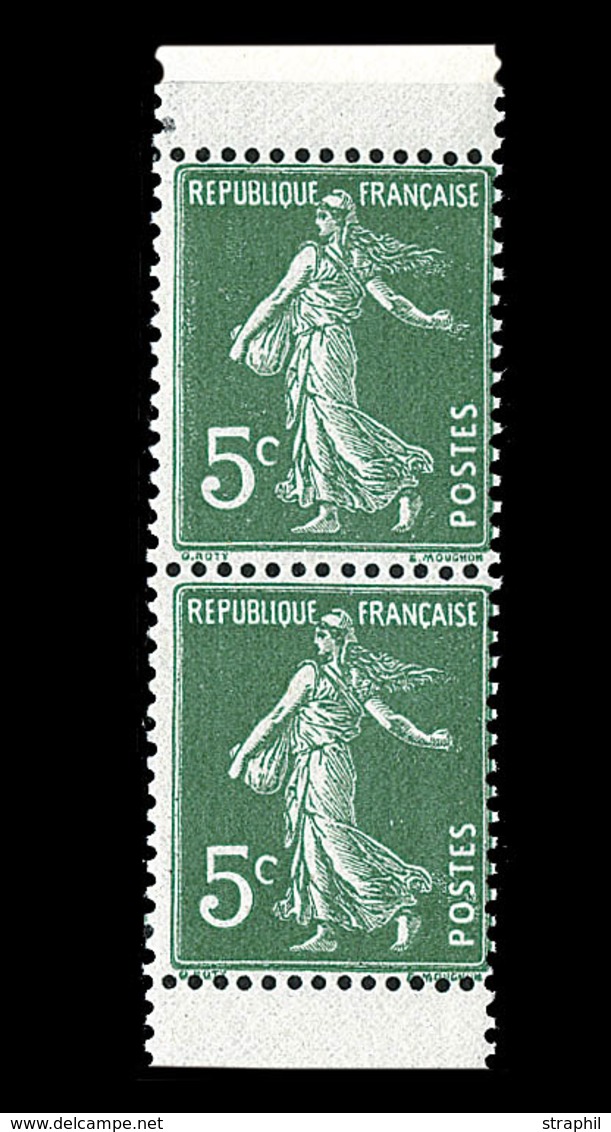 ** TYPE SEMEUSE CAMEE - ** - N°137m - 5c Vert  Papier X   - Paire Verticale De Carnet -- Adhérence S/BDF - TB - 1906-38 Semeuse Camée