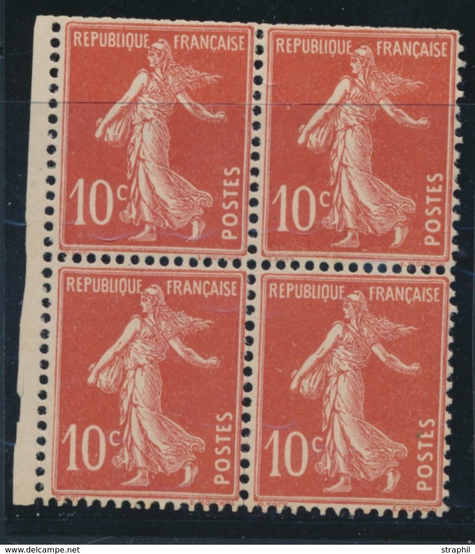 ** TYPE SEMEUSE CAMEE - ** - N°138f - Bloc De 4 (Carnet De 30) - Dents Du Haut Normalement Rognées - Signé Brun - TB - 1906-38 Säerin, Untergrund Glatt