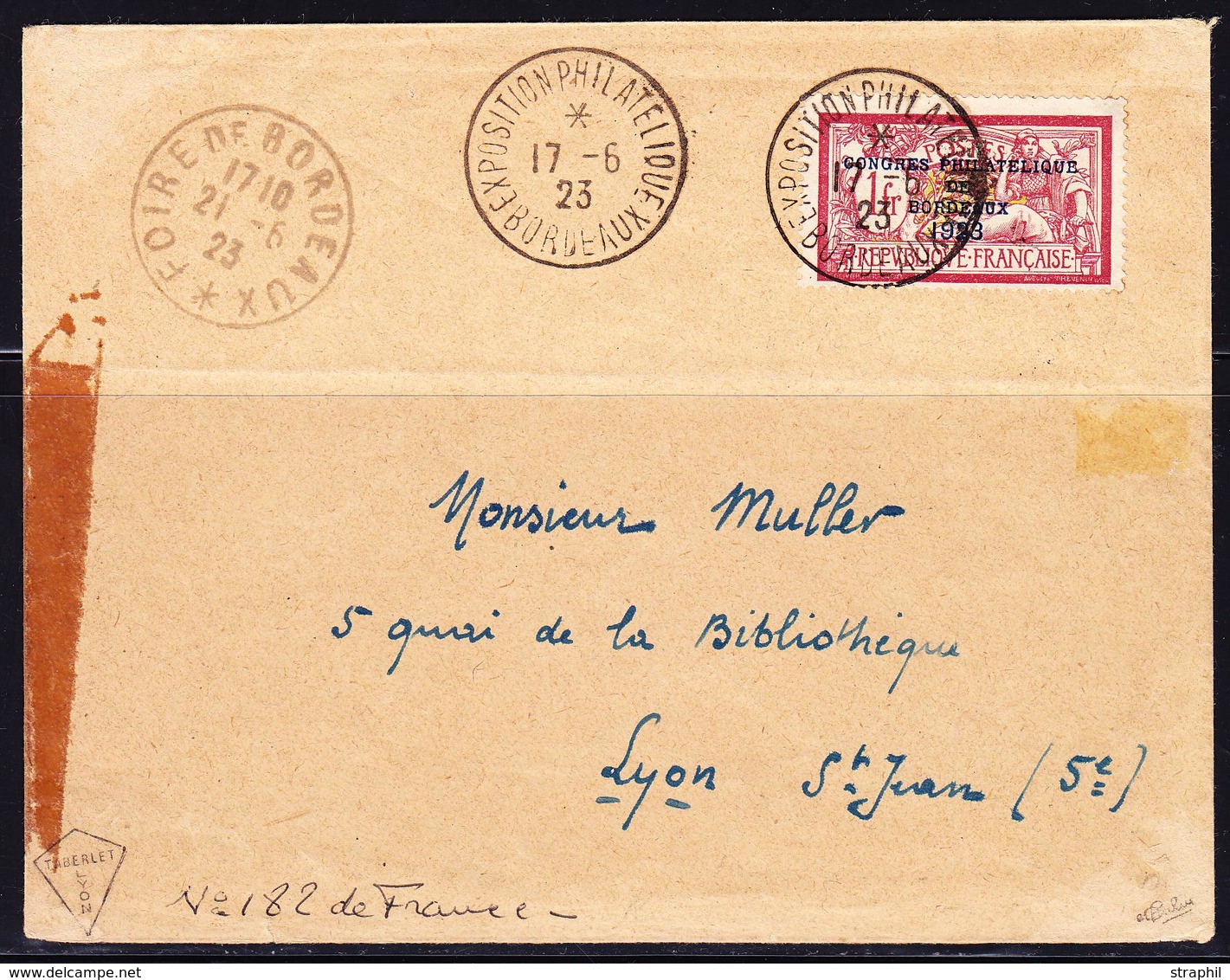 L PERIODE SEMI-MODERNE - L - N°182 - Càd 17/6/23  Bordeaux - Timbre TB - Lettre B - Signé Calves - B/TB - Unused Stamps