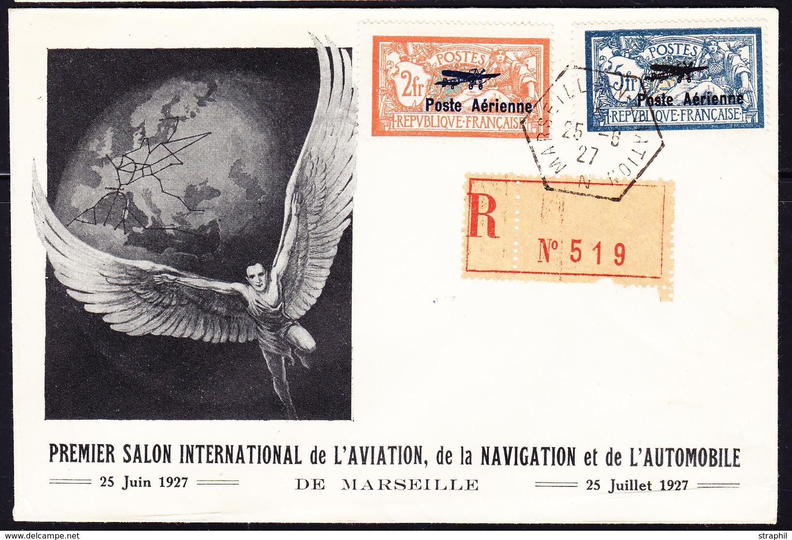 L POSTE AERIENNE - L - N°1/2 - S/env Expo - Càd MARSEILLE 25/6/27 - TB - 1927-1959 Mint/hinged