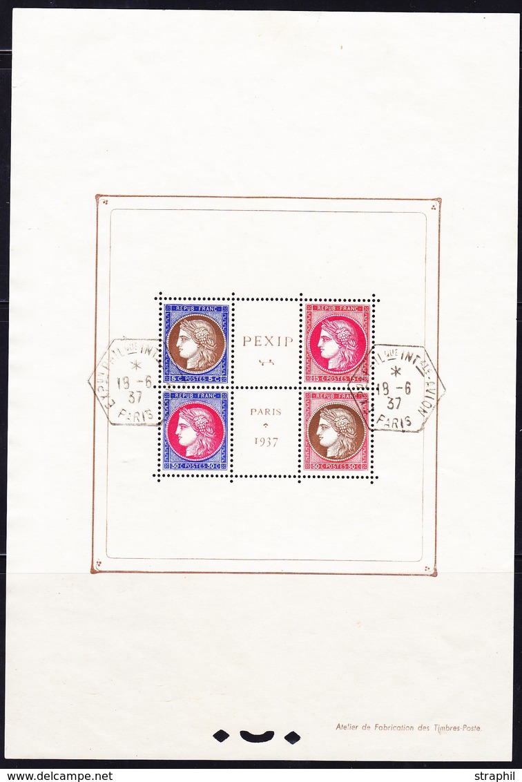 O BLOCS - FEUILLETS - O - N°3 - PEXIP 1937 - 2 Obl. Expo - 18.06.37 - Qques Pts Clairs - Hors Timbre - Neufs