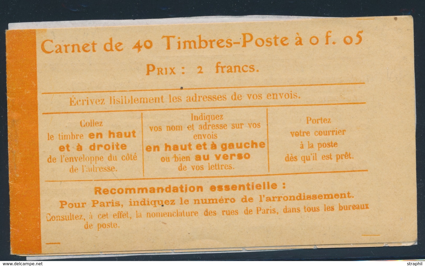 ** CARNETS ANCIENS - ** - N°158 C1 - Couv. Postale - TB - Autres & Non Classés