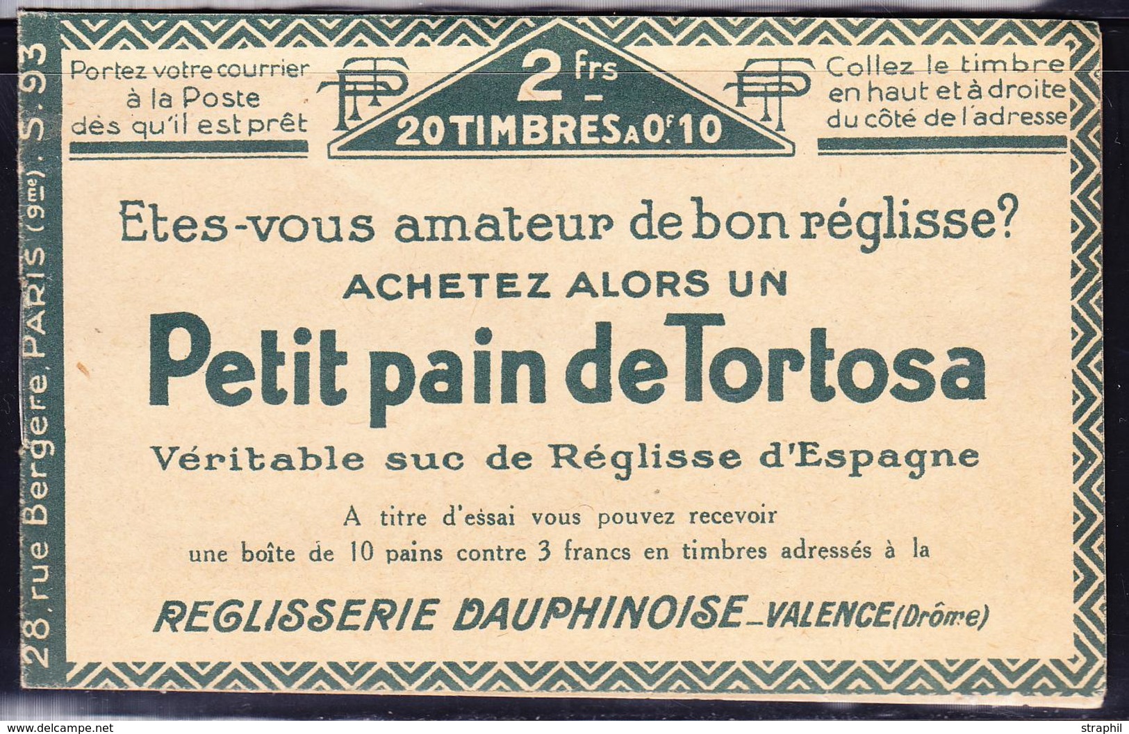 ** CARNETS ANCIENS - ** - N°170 CP2 - 10c Vert Pasteur - Carnet De 20T. - Pub (Villes De Normandie) - S93 - TB - Other & Unclassified