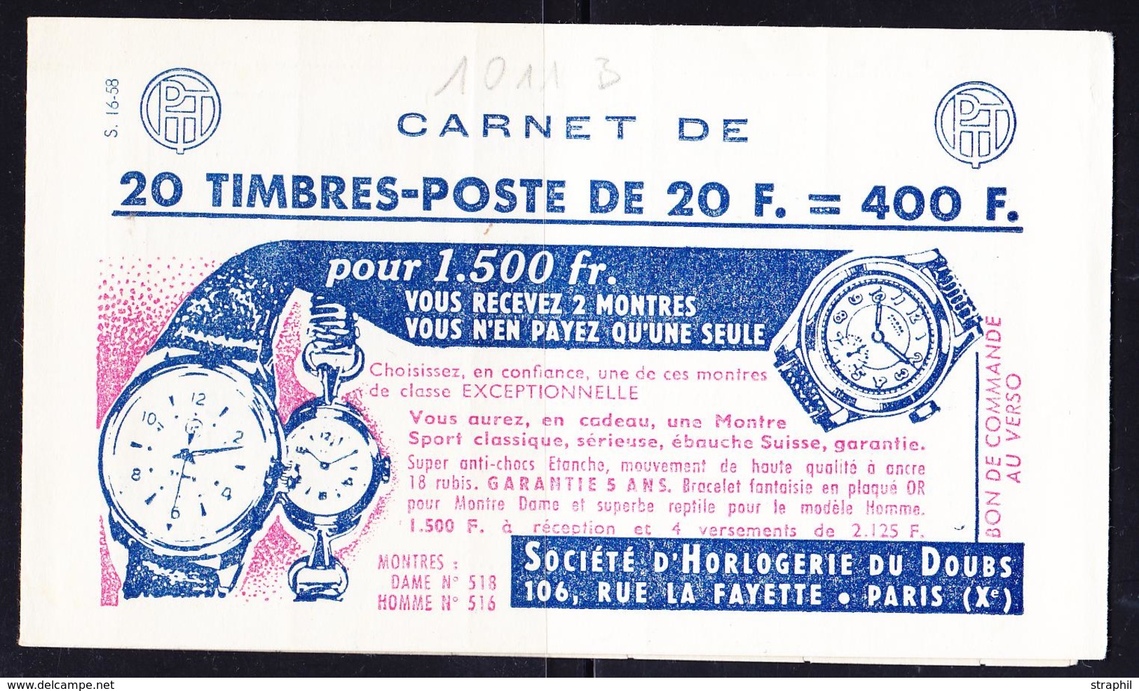 ** CARNETS ANCIENS - ** - N°1011 B - C14 - Série S.1658 - Daté 28/10/58 - TB - Autres & Non Classés