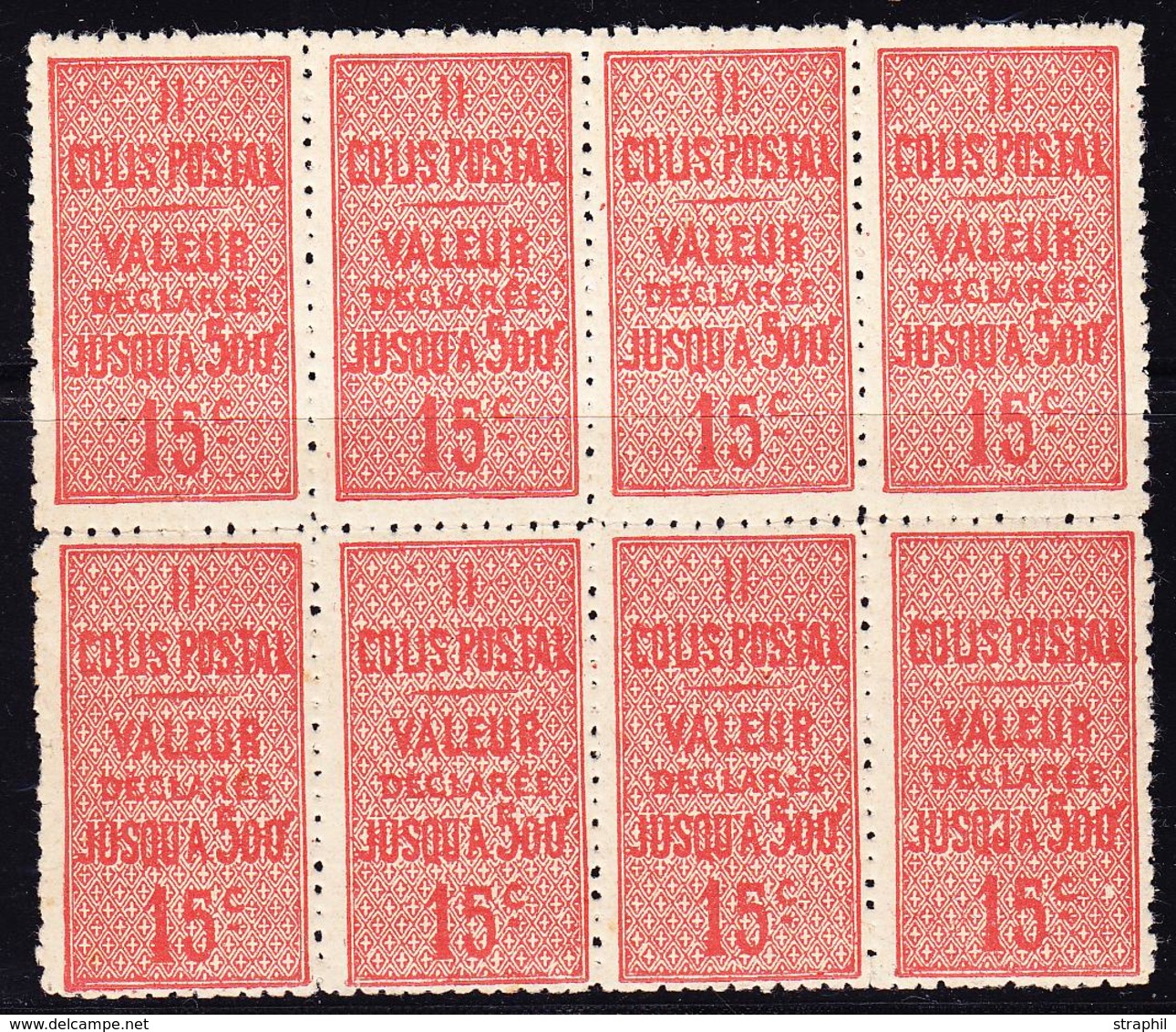 ** COLIS POSTAUX - ** - N°30 - 15c Vermillon - Bloc De 8 - Qques Pts Rousseur - Mint/Hinged