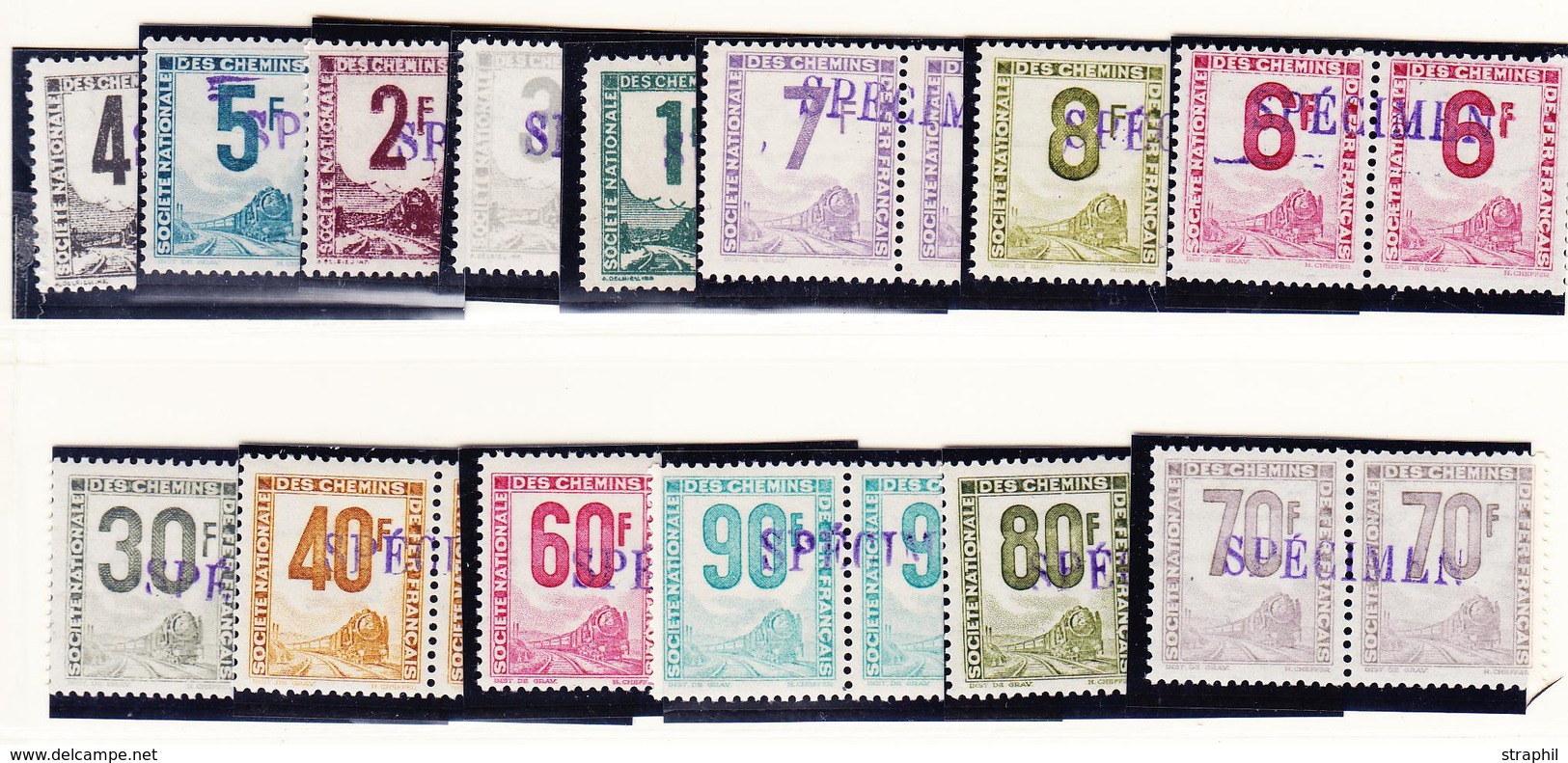 ** COLIS POSTAUX - LOTS ET COLLECTIONS - ** - N°1/3A, 4, 5/8, 13, 14, 16, 18, 19, 20 - 14 Paires Surch Specimen En Viole - Neufs