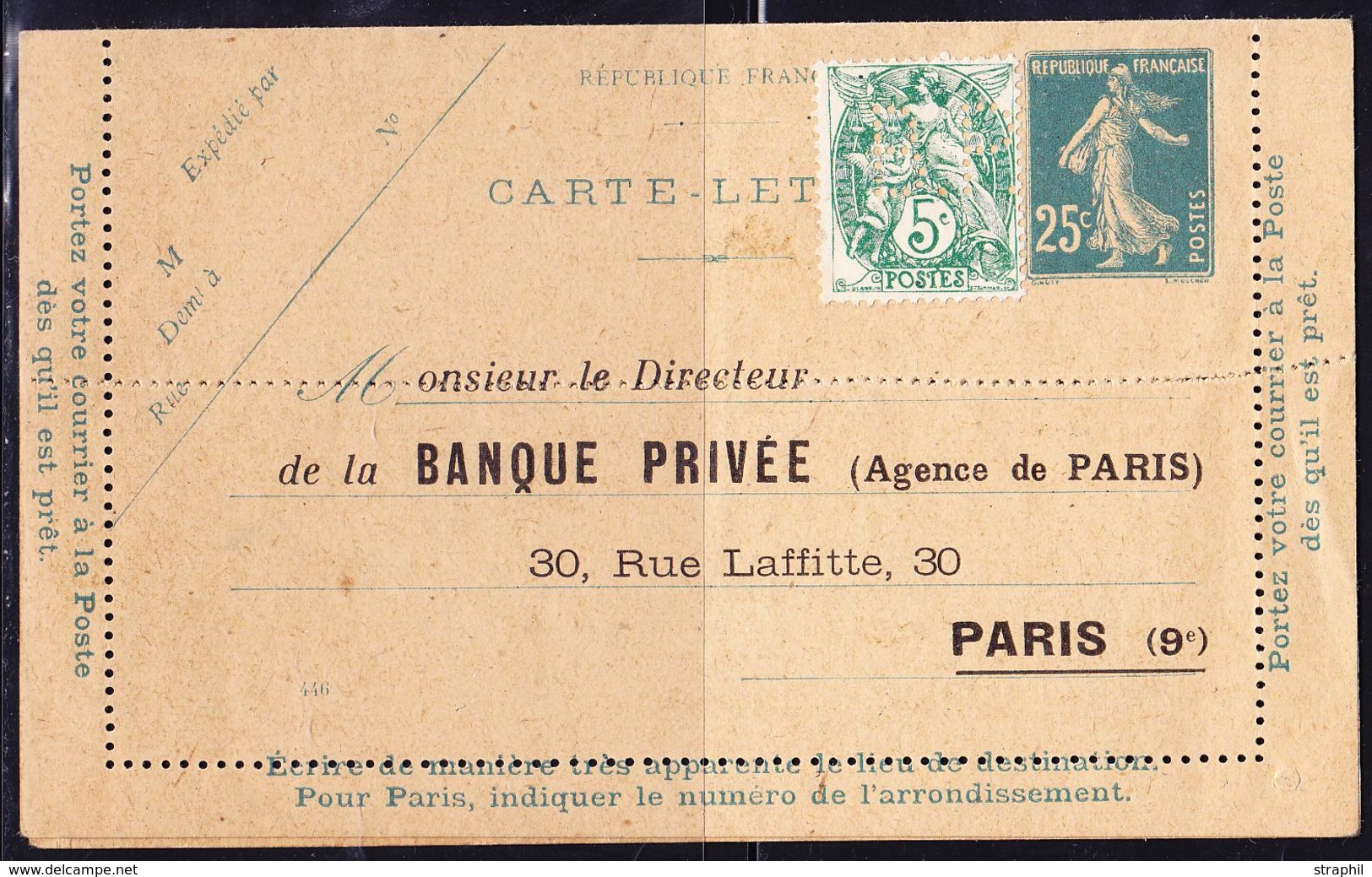 EP ENTIERS POSTAUX - EP - N°140 - CL1 - Circulaire Banque Privée - Piquage Suppl. Au Milieu De L'entier - TB - Cartes-lettres