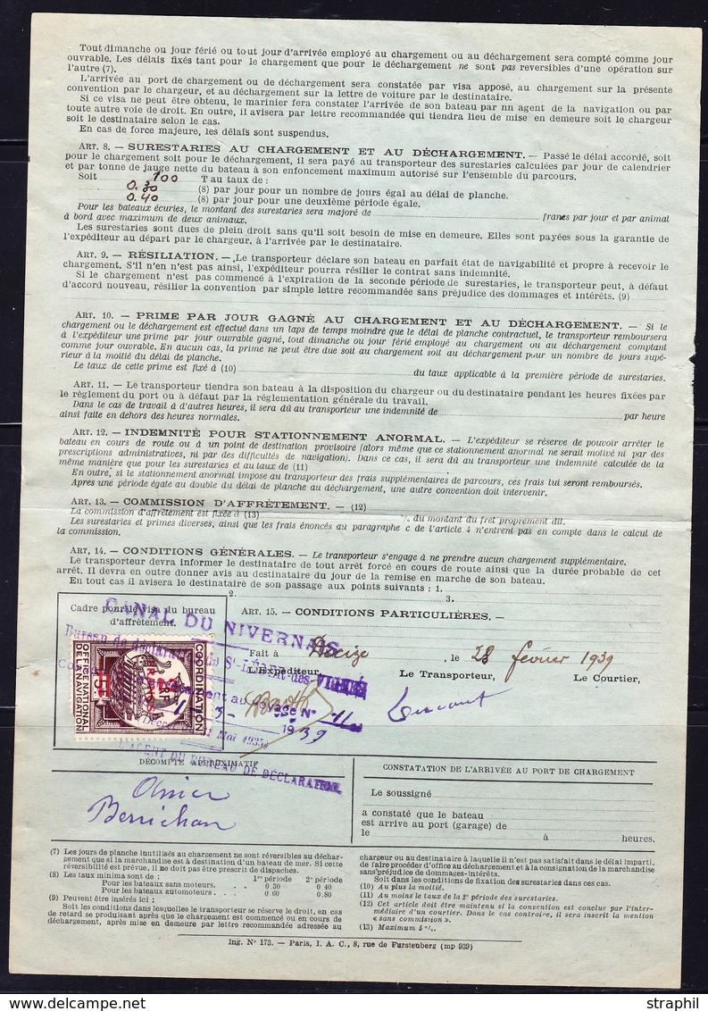 LAC TIMBRES FISCAUX - LAC - Coordination - N°2 -  Surch. 2F S/5F S/convention Affrêtement Au Voyage - Canal Du Nivernais - Other & Unclassified