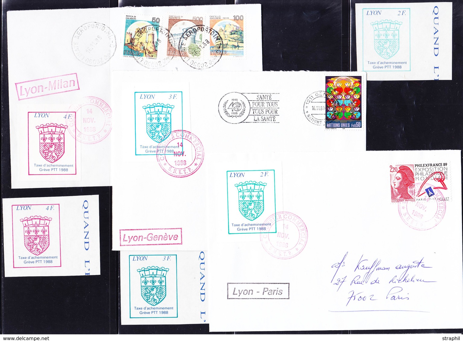 ** TIMBRES DE GREVE (REF. MAURY) - ** - N°41/43 Lyon + Les Mêmes S/3 Lettres Av Dept Affran. - TB - Other & Unclassified