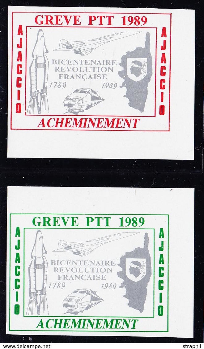 (*) TIMBRES DE GREVE (REF. MAURY) - (*) - AJACCIO 1989 - MAU N°51 (x2) Dt Une Valeur Non Catalogué En Vert Et Gris - Cdf - Other & Unclassified