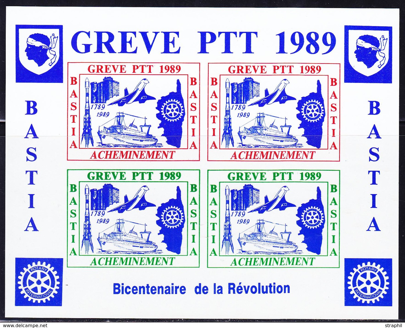 (*) TIMBRES DE GREVE (REF. MAURY) - (*) - BASTIA 1989 - Bloc De 4 Valeurs (2coul. Diff.) - ND - Non Catalogué - TB - Other & Unclassified
