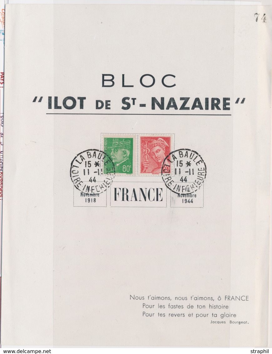 O POCHE DE SAINT NAZAIRE - O - N°412, 513 (Afft 1F10) - Obl. La Baule - 11/11/44 - S/encart - "Bloc Ilôt De ST NAZAIRE"  - Guerre (timbres De)