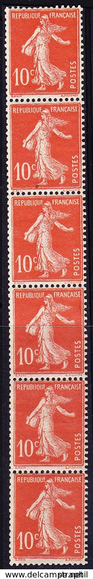 ** ROULETTES - ** - N°2 - 10c Semeuse Rouge (N°138) - Bde De 5 - TB - Coil Stamps