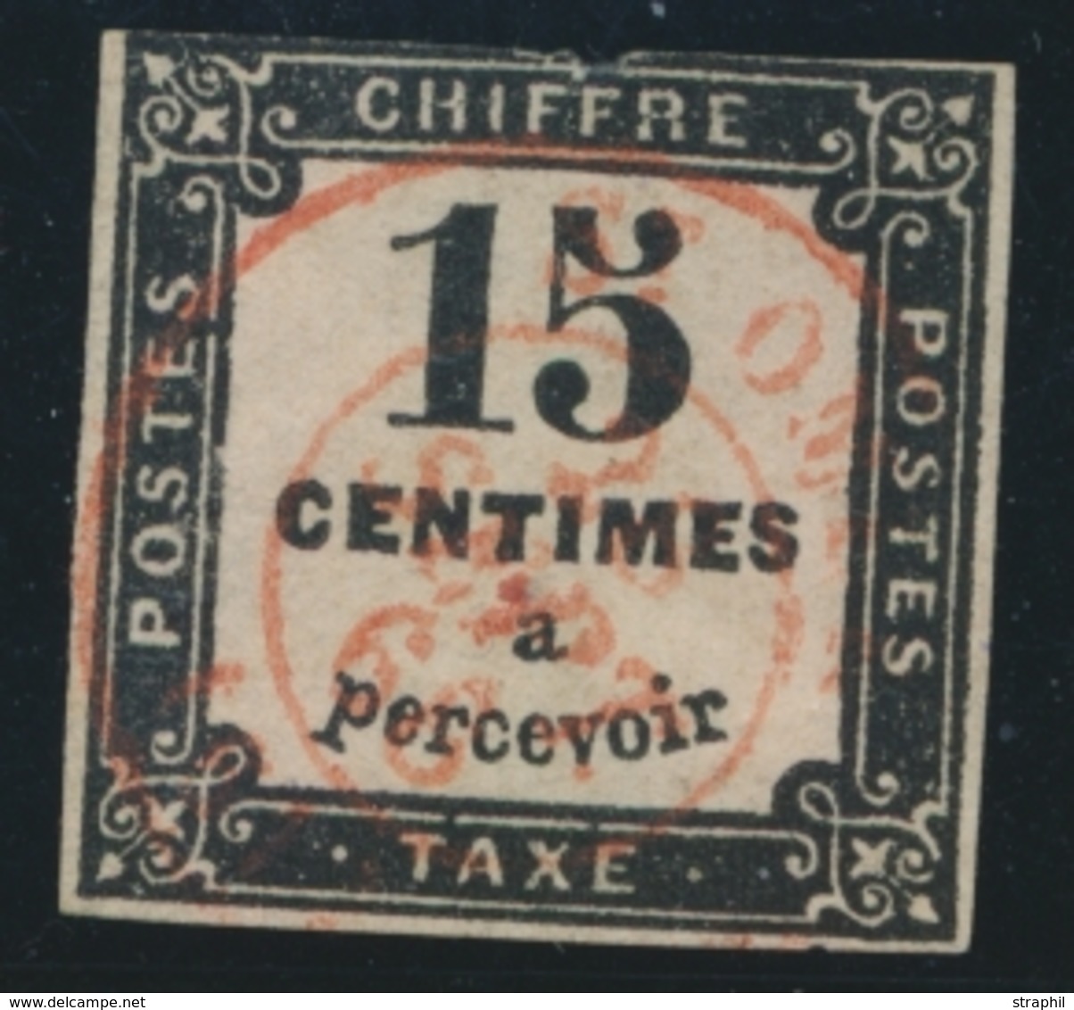 O TIMBRES TAXE - O - N°3 - 15c Noir - Obl. Rouge - Marges Faibles - 1859-1959 Neufs