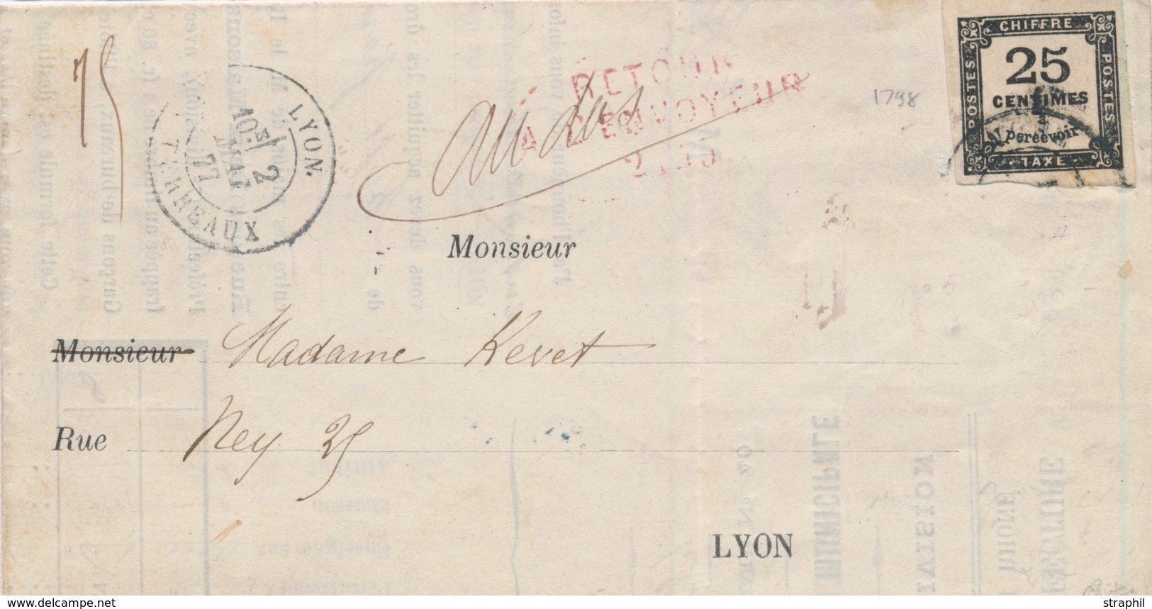LAC TIMBRES TAXE - LAC - N°5 - 25c Noir - Servant De Préoblitéré De Lyon - Obl T18 LYON - 2/05/71 - Au Verso Divers Cach - 1859-1959 Mint/hinged