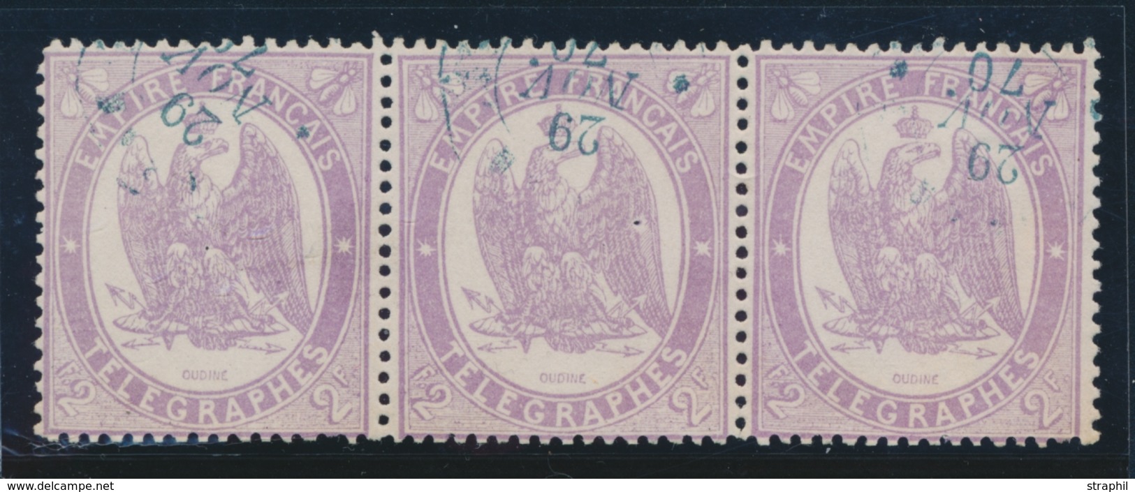 O TIMBRES - TELEGRAPHE - O - N°8 - 2F Violet - Bde De 3 - TB - Telegraph And Telephone