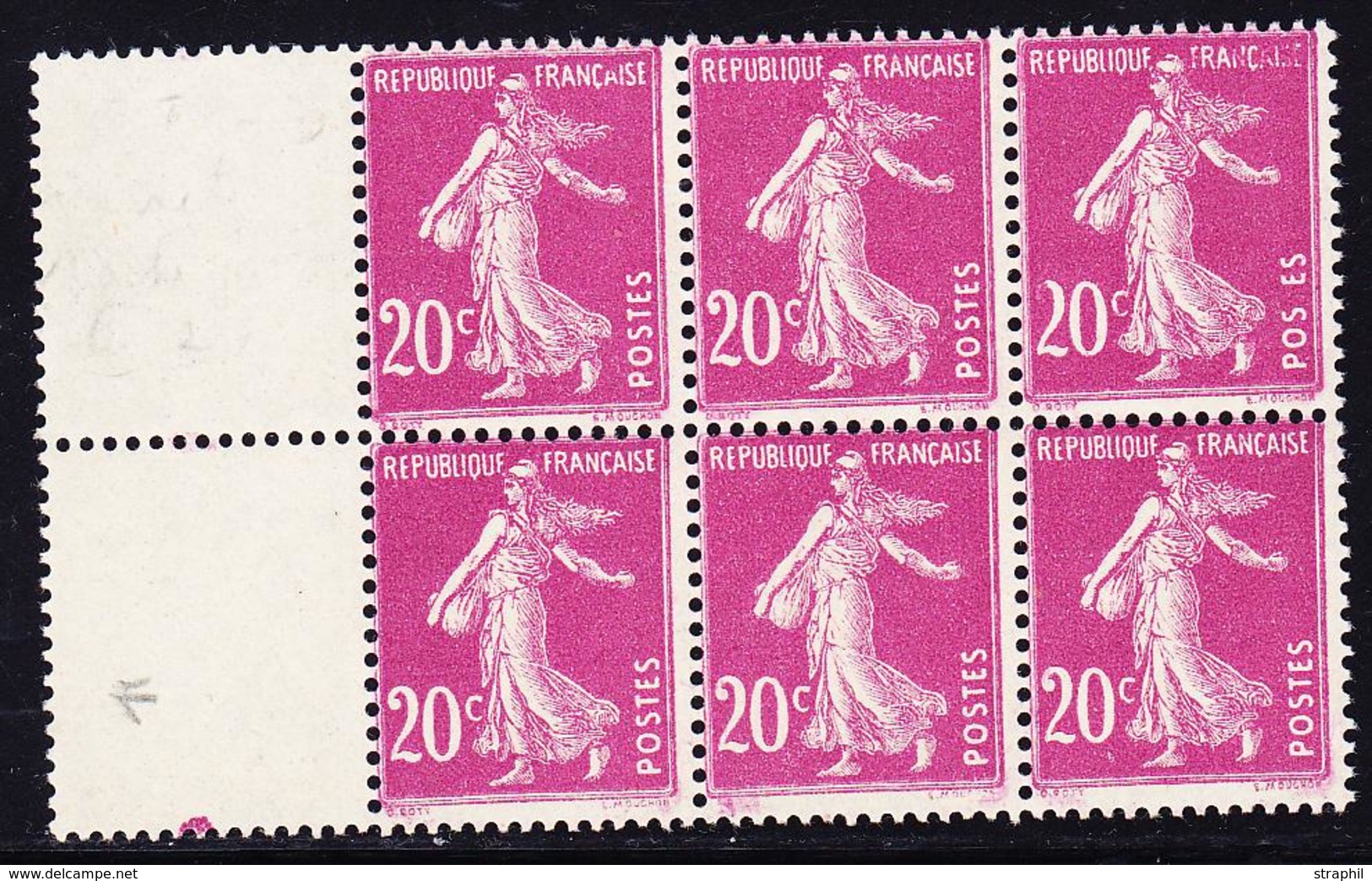 ** VARIETES  - ** - N°190 - Bloc De 6 - 1 Ex Sans "T" à Postes Et Tâche S/boucle Du "2" - TB - Unused Stamps