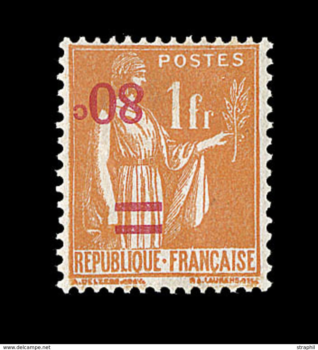 * VARIETES  - * - N°359b - 80c S/1F Orange - Surch. Renversée - Signé A. Brun/Scheller - TB - Unused Stamps