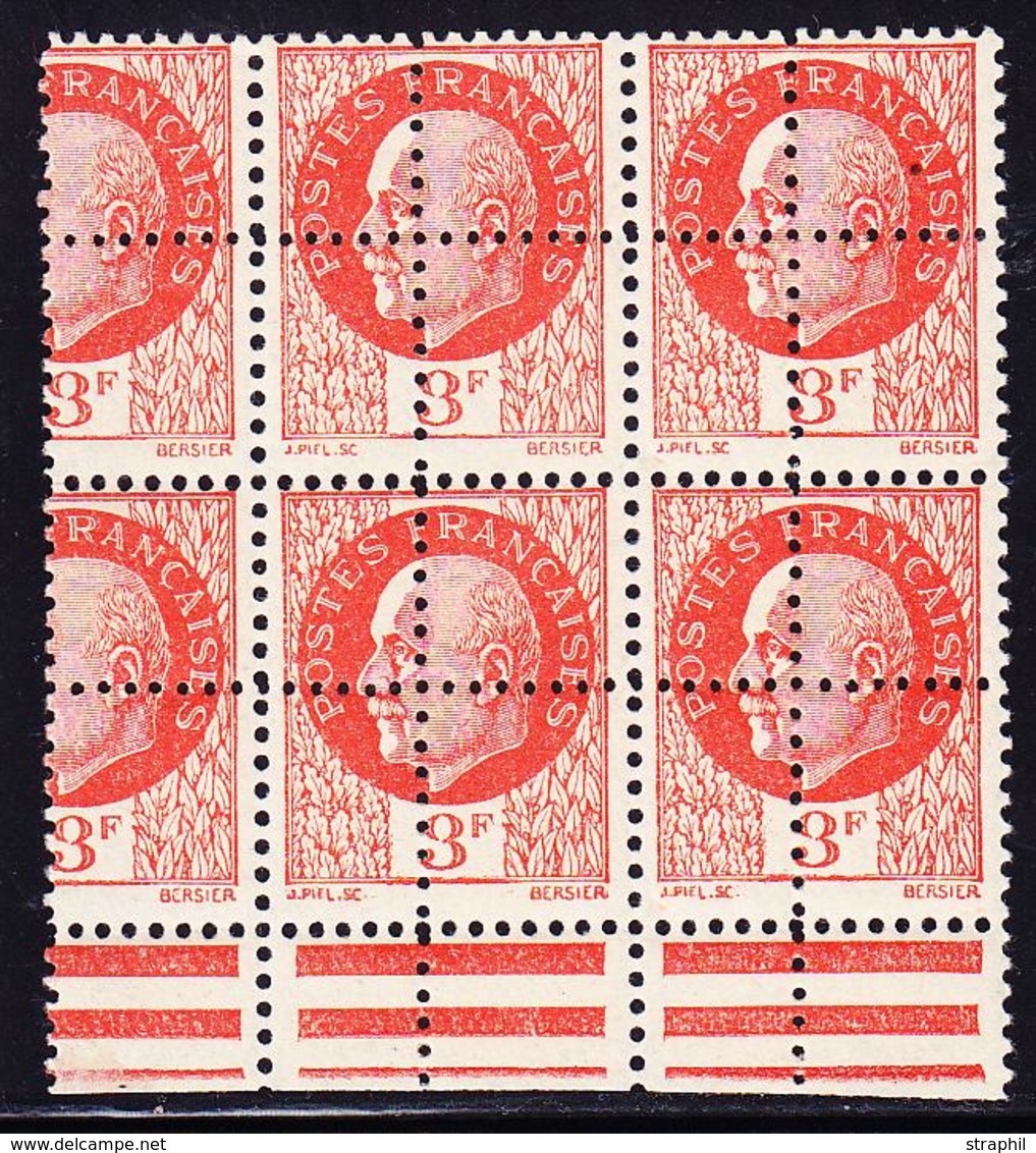 ** VARIETES  - ** - N°521 - 3F Orange - Bloc De 6 - Piquage à Cheval - TB - Unused Stamps