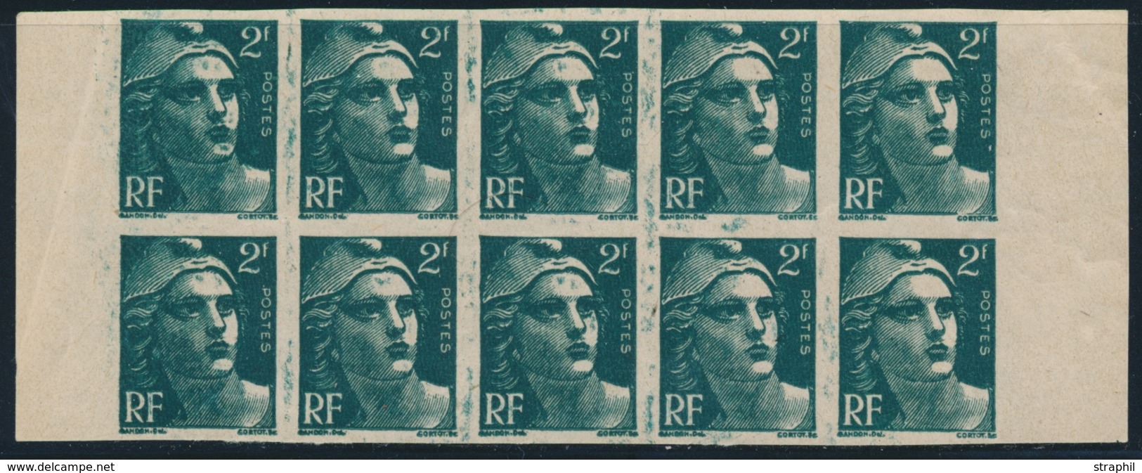 ** VARIETES  - ** - N°713  2F Vert ND - Bloc De 10 BdF Impr. Macculés  - TB - Neufs