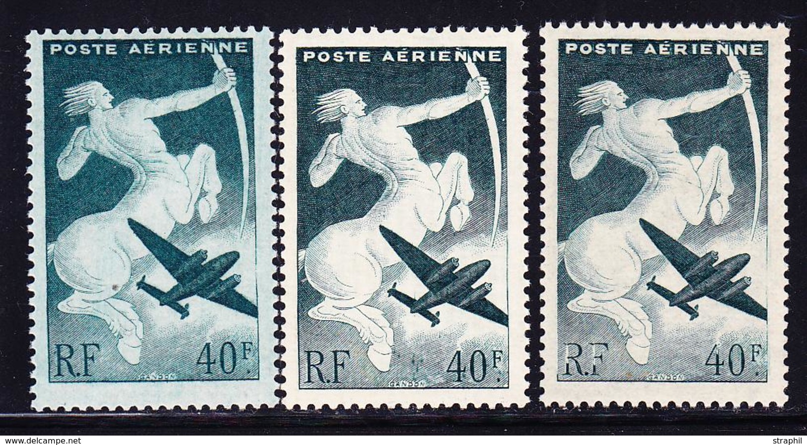 ** VARIETES - PA - ** - N°16 (x3) Dt Chiffres Blancs/bombes/papier Vert - TB - Unused Stamps