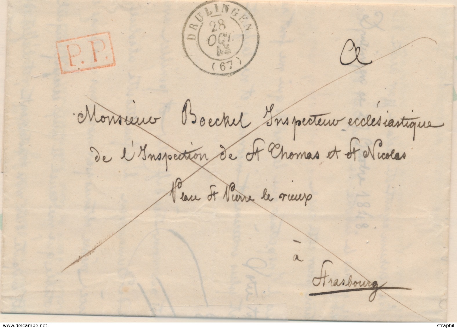 LAC CACHETS A DATE - LAC - T15 Drulingen - 28 Oct 48 + PP Rouge P. Strasbourg - TB - Covers & Documents
