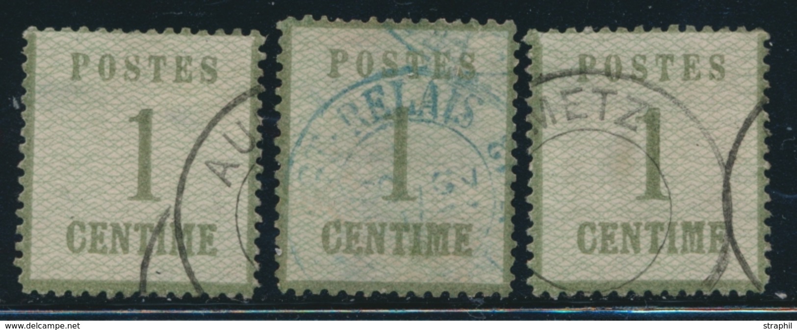 O TIMBRES D'ALSACE LORRAINE (1870-71) - O - N°1 (x3) Dt Obl. Feldpost Relais N°12 En Bleu - B/TB - Autres & Non Classés