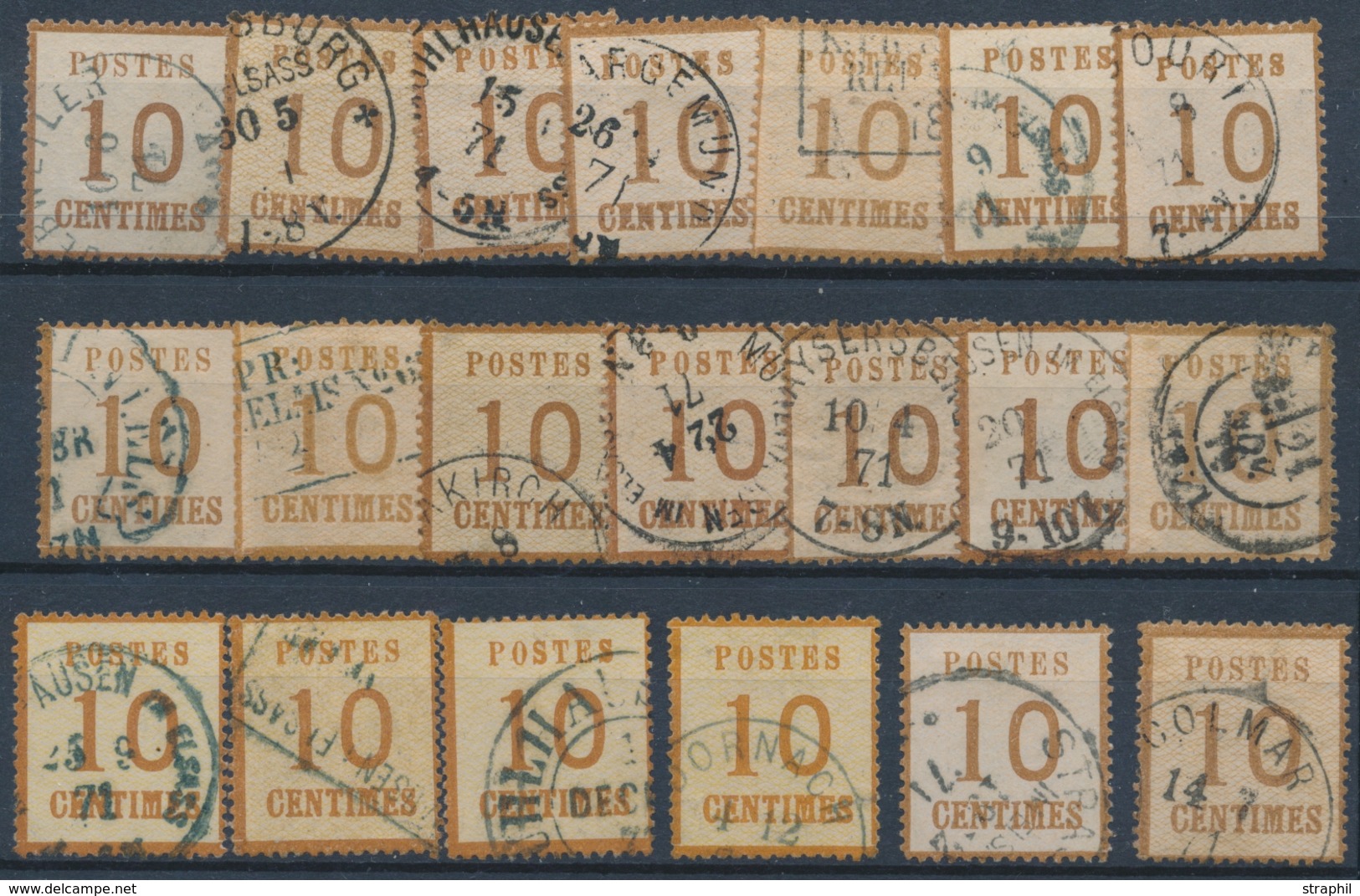 O TIMBRES D'ALSACE LORRAINE (1870-71) - O - N°5(x14) + 5a(x4) + 5b(x2) Obl. Variées Dt T15, F. à Ch., Feldpost,…. - B/TB - Other & Unclassified